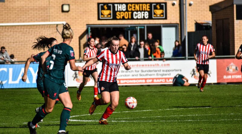 (Photo credits: Chris Fryatt on Alamy. Image of a Sunderland women’s player chasing the ball).